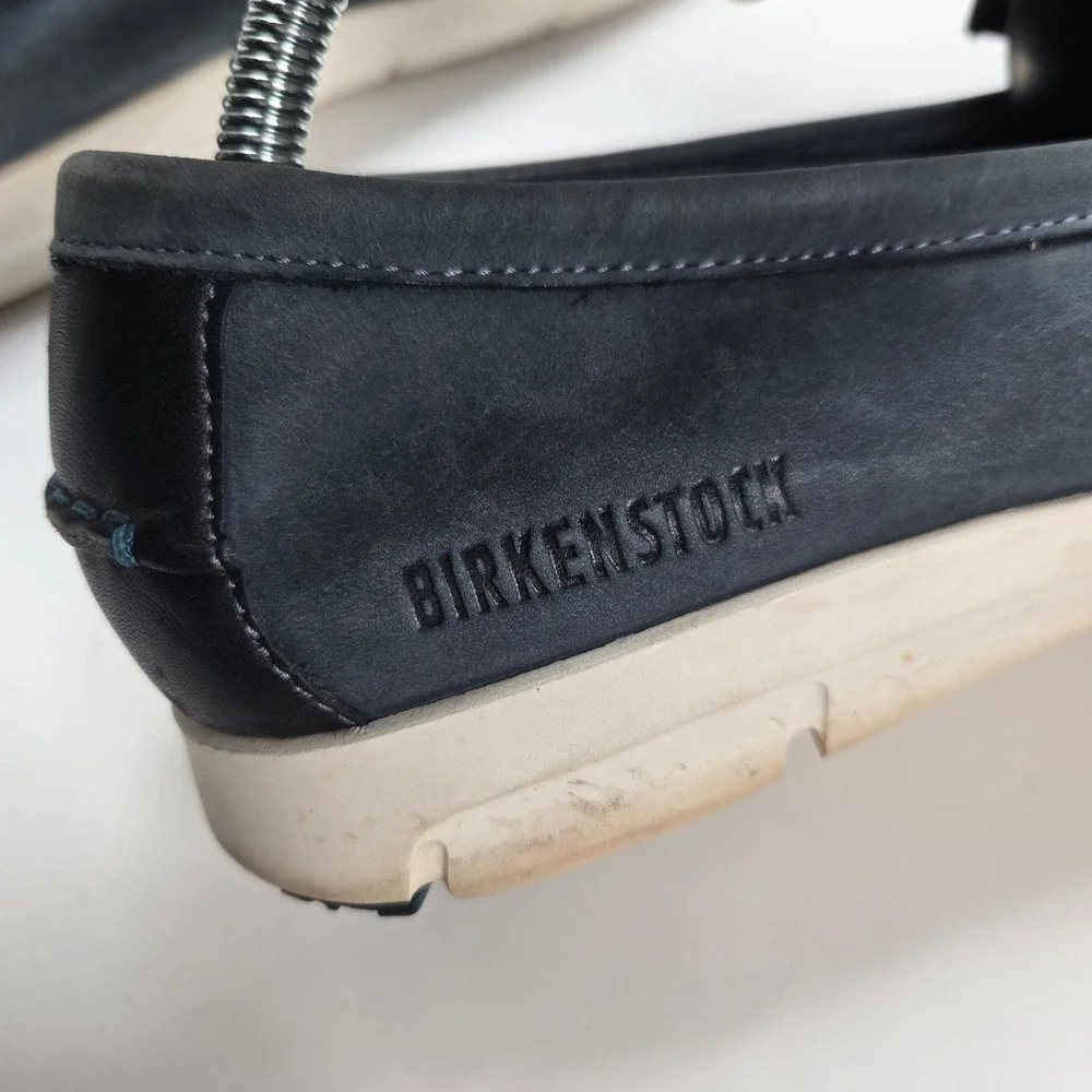 Birkenstock Saitama Moccasins Womens 40‎ Navy Blue Leather Fringe Loafers Shoes